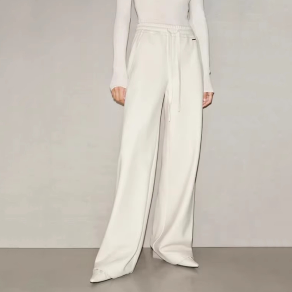 松紧腰系带直筒休闲卫裤女