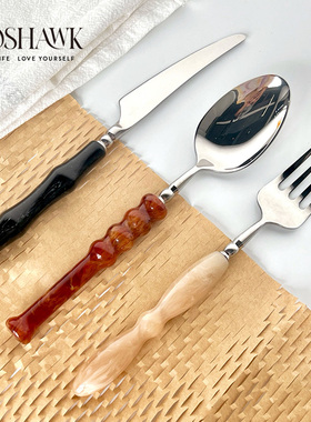 GOSHAWK高颜值法式刀叉轻奢风西餐餐具304不锈钢牛排刀叉勺三件套