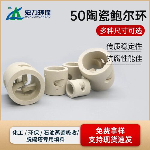 50陶瓷鲍尔环 Φ50mm 耐强腐 化工重载反应塔传质填料 厂家直供