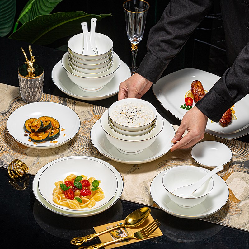顺祥陶瓷碗碟套装家用饭碗汤碗简约现代乔迁送礼碗盘骨瓷餐具礼盒