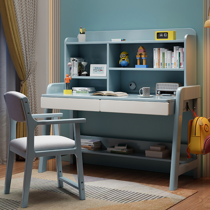 实木书桌书架组合简约家用卧室小户型学生电脑桌儿童学习桌可升降
