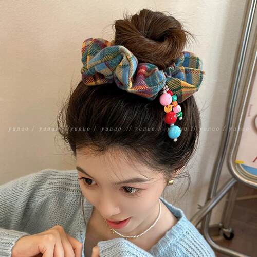 很特别的~秋冬彩色格子大肠发圈头绳女2024新款高弹力扎头发皮筋