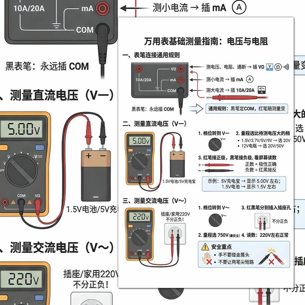 万用表电工知识零基础学习电工知识电压电阻科研学习科普防水贴纸