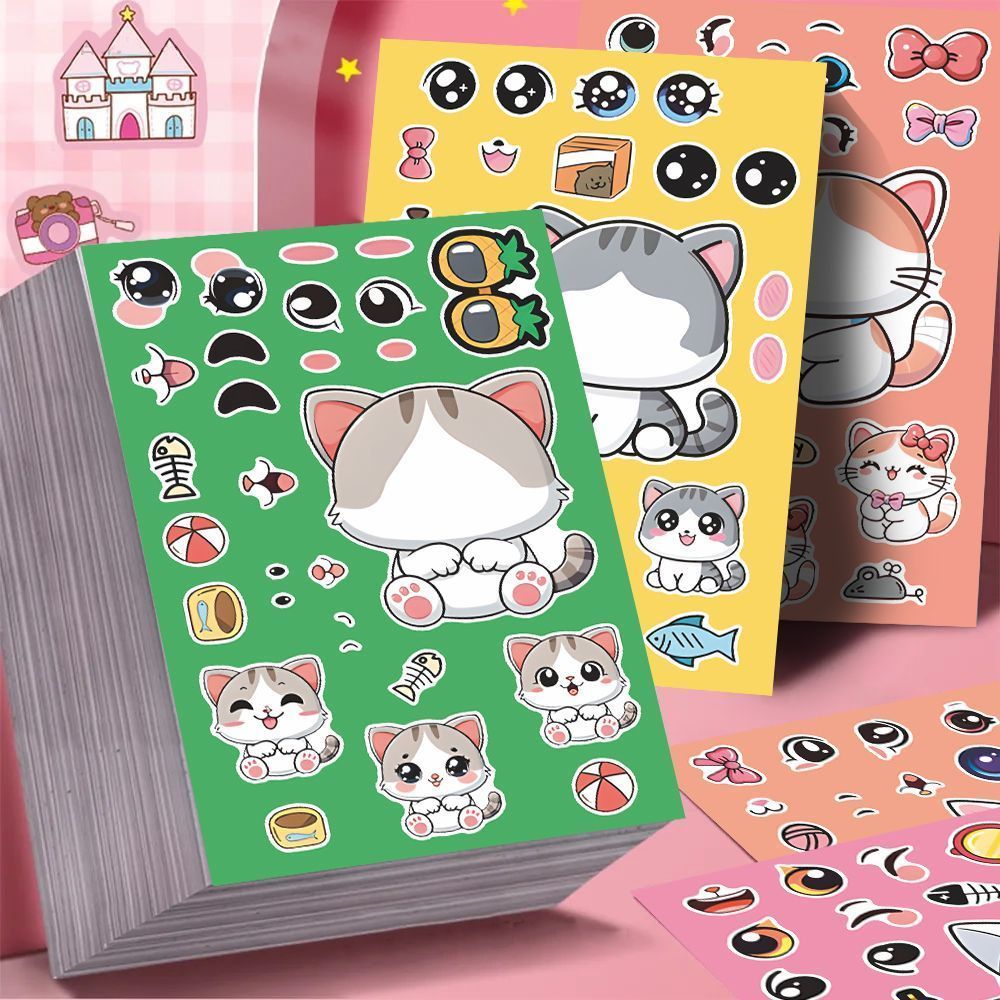 小猫咪拼图贴纸卡通可爱ins风儿童益智玩具个性diy手工装饰贴画