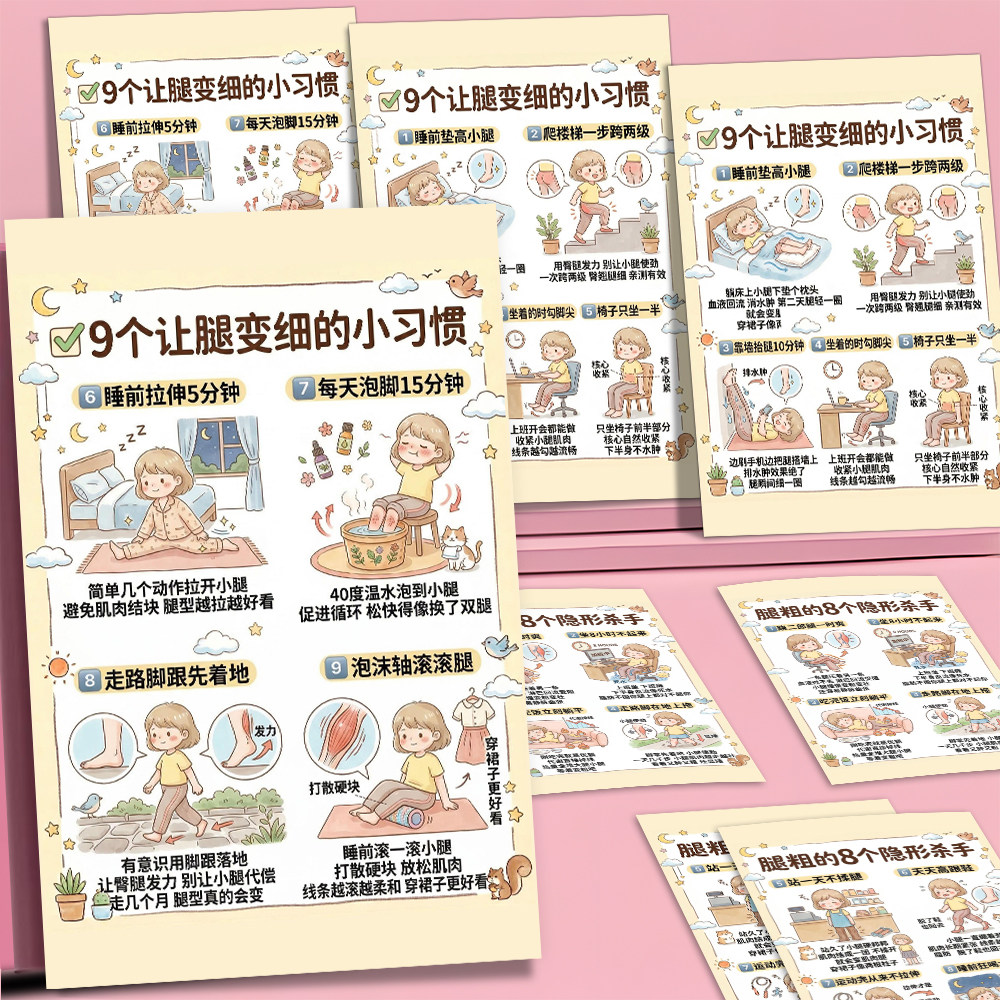12张9个让腿变细的小习惯贴纸腿粗的8个隐形杀手日常塑造腿部线条