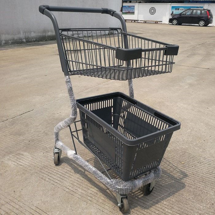 双层家用购物车 商用超市手推车橙色款 摄影道具与网红店装饰推车