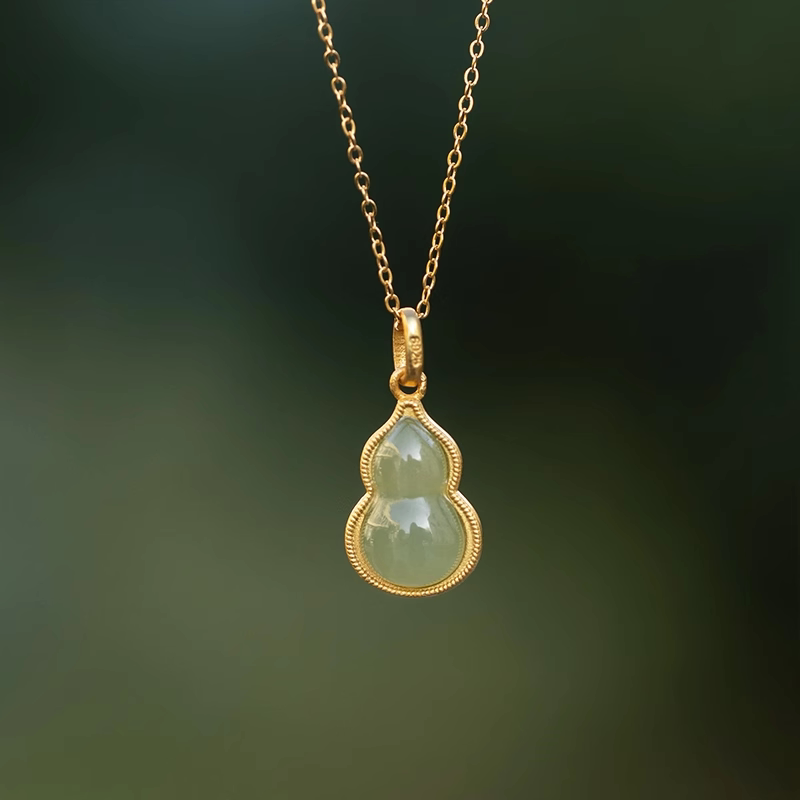 珍福典天然和田玉葫芦项链女款轻奢小众设计高级感锁骨链吊坠礼物 - 普陀山缘礼出品