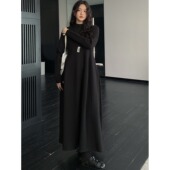 气质连衣裙女休闲宽松长款 Han孕妇装 2025秋冬高领长袖 A字打底裙