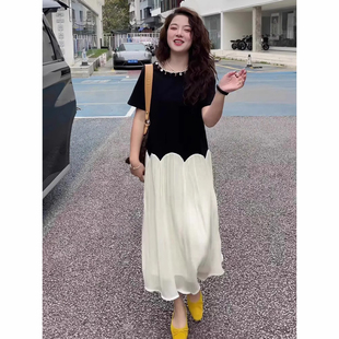 微胖mm宽松遮胯显瘦假两件连衣裙 大码 法式 气质小黑裙2025夏季 新款