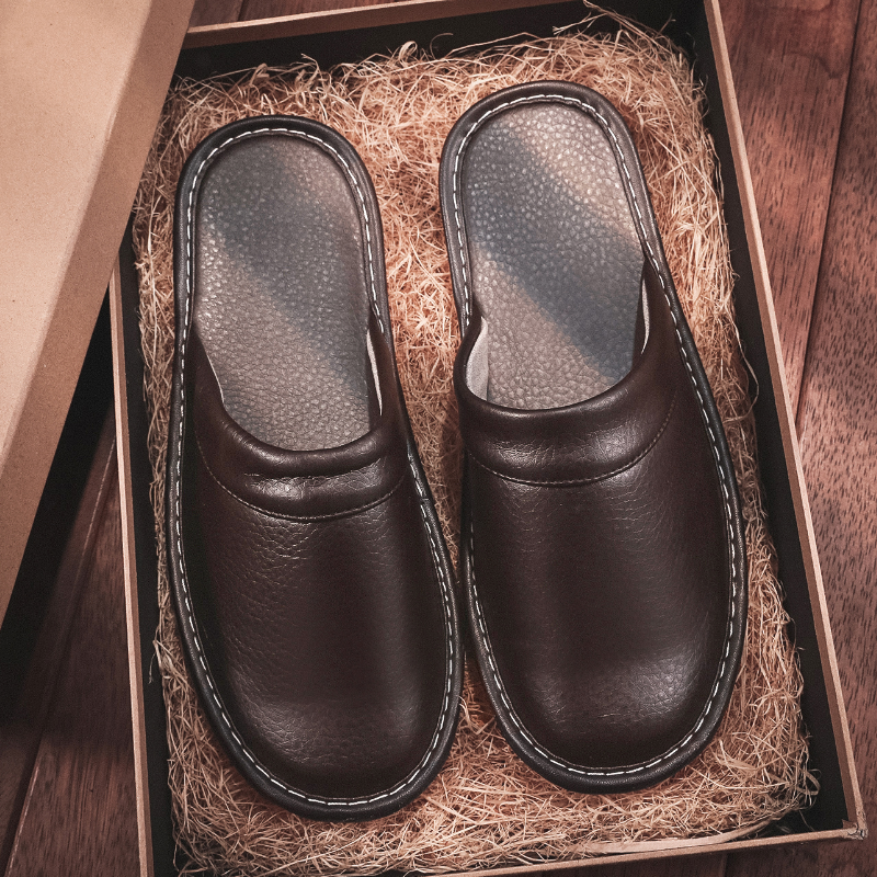 海宁居家室内拖鞋春秋防滑包头皮拖男女木地板四季厚底软底棉拖鞋