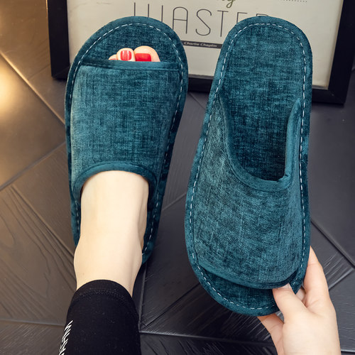 春秋夏四季家居室内棉布拖鞋男女防滑防臭牛筋软底老人居家用凉拖