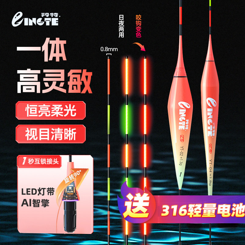 羚特夜光漂led高灵敏电子咬钩变色超亮夜钓浮漂鲫鲤鱼漂日夜两用