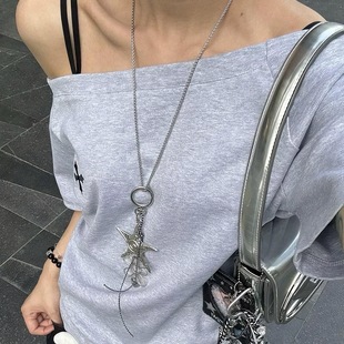 韩系甜酷冷淡风银色星星海星花朵吊坠项链小众亚文化百搭长款链