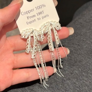 韩系蕾丝花边蝴蝶结流苏耳环女温柔小众设计感耳钉气质轻奢耳饰潮