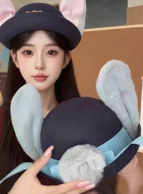 朱迪兔子警官cos卡通帽子儿童礼帽徽章圆顶兔耳朵乐园成人亲子帽