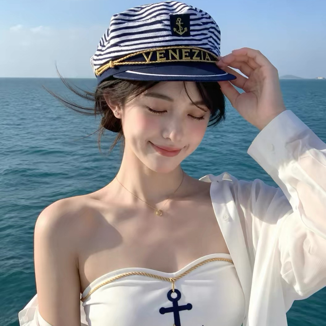 海军风八角贝雷帽女复古英伦平顶船长帽派对演出Cosplay水手帽子