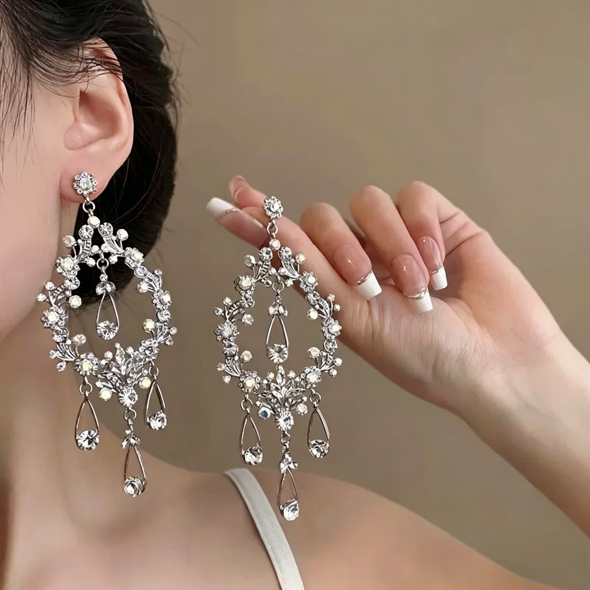 法式复古耳环欧美夸张花朵流苏长款耳饰气质新娘结婚婚纱晨袍饰品