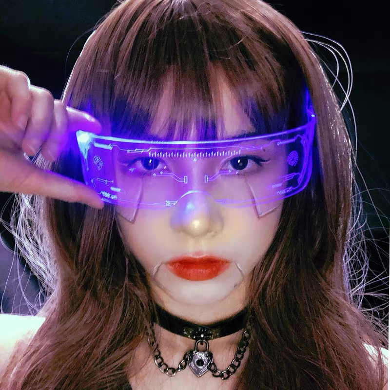 赛博朋克风未来科技感发光眼镜Led七彩炫酷蹦迪拍照演唱会音乐节