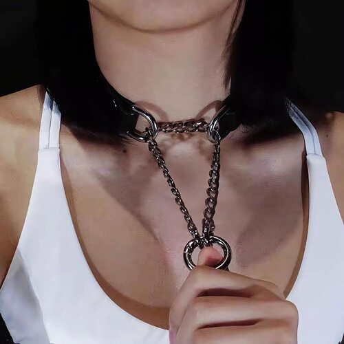 哥特链条choker颈带项链窒息项圈金属链抽拉收紧朋克风项圈牵引绳