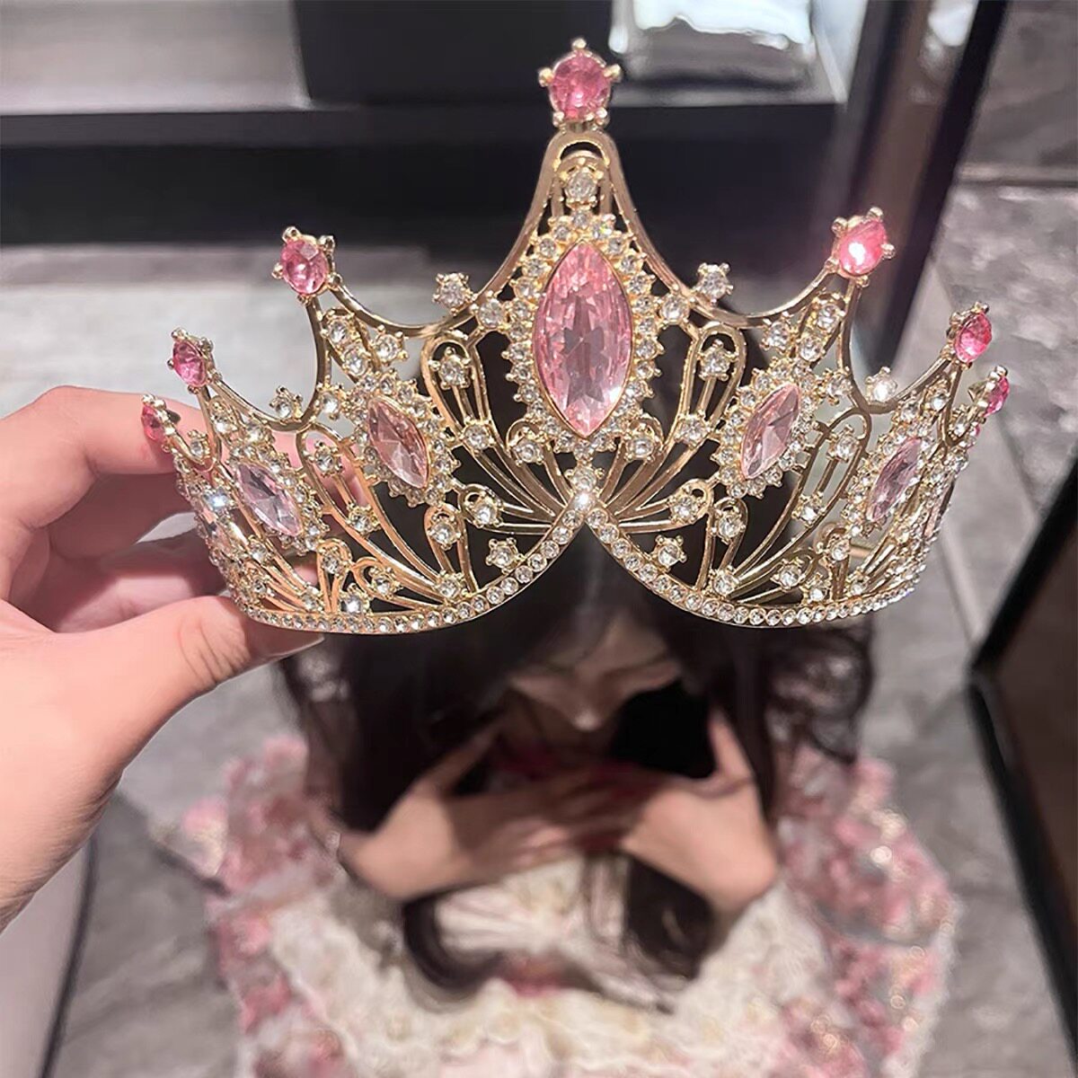 为你加冕~粉色水晶公主皇冠头饰女十八岁生日王冠lolita拍照发箍