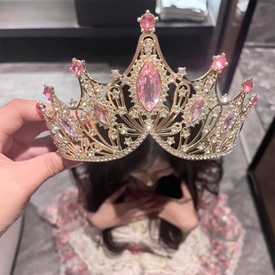 为你加冕~粉色水晶公主皇冠头饰女十八岁生日王冠lolita拍照发箍