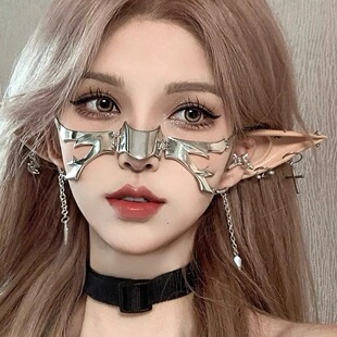 赛博朋克面罩下巴金属半脸面具女脸链饰男嘴套止咬器人cos万圣节