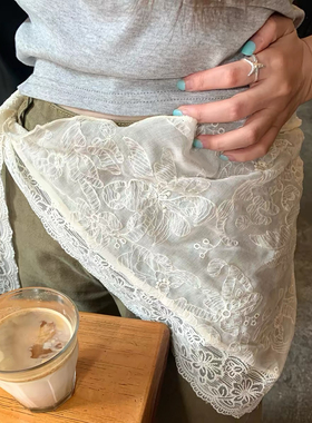 法式蕾丝三角巾叠穿田园风腰带裙帘甜美网纱腰巾屁帘两用头巾配饰