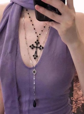 哥特朋克风暗黑甜酷辣妹双层十字架项链小众设计亚文化多层锁骨链