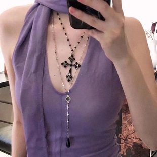 哥特朋克风暗黑甜酷辣妹双层十字架项链小众设计亚文化多层锁骨链