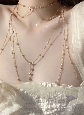 纯欲choker项链辣妹身体链胸链欧美性感立体后背链设计锁骨链颈链