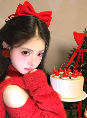 新年红色丝绒蝴蝶结发夹子公主发饰女高级感显白发卡顶夹头饰发卡