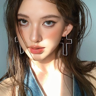 欧美个性金属线条十字架耳环女小众高级感几何线条气质显脸小耳饰
