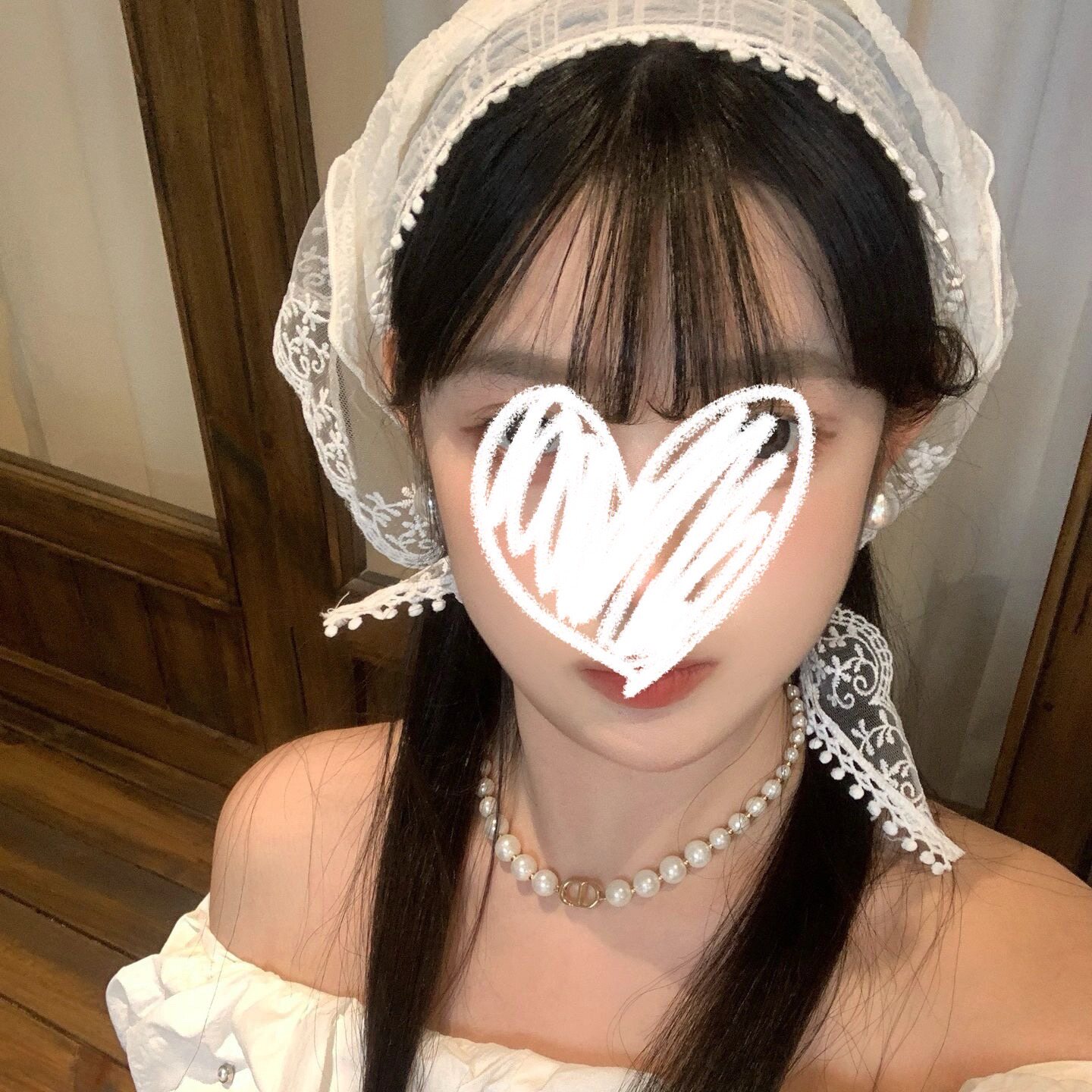 碎花米色头巾蕾丝田园风