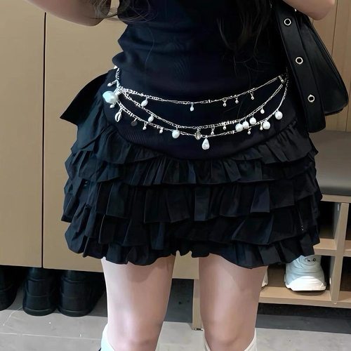仿珍珠贝多层腰链超仙Y2K少女亚文化金属链条腰绳JK短裙腰带配饰