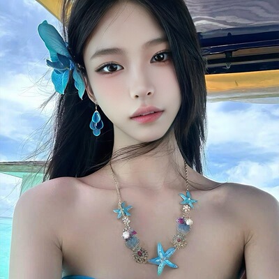 夏日蓝色海星贝壳项链女海边度假风颈链氛围感拍照配饰轻奢锁骨链