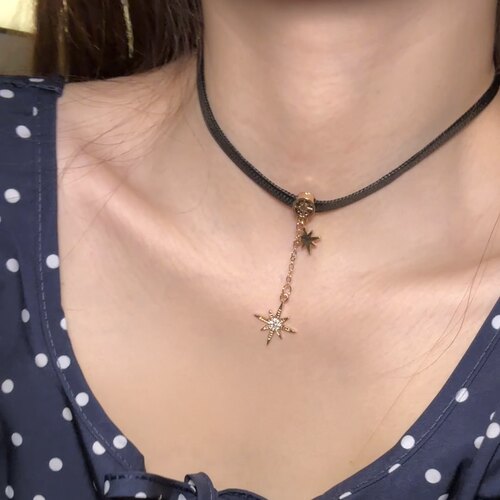 甜酷美拉德八芒星choker颈链pu皮项链女小众设计感高级项圈锁骨链
