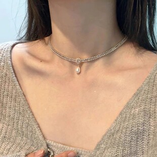 水滴锆石珍珠项链女轻奢小众设计感高级气质法式赫本风百搭锁骨链