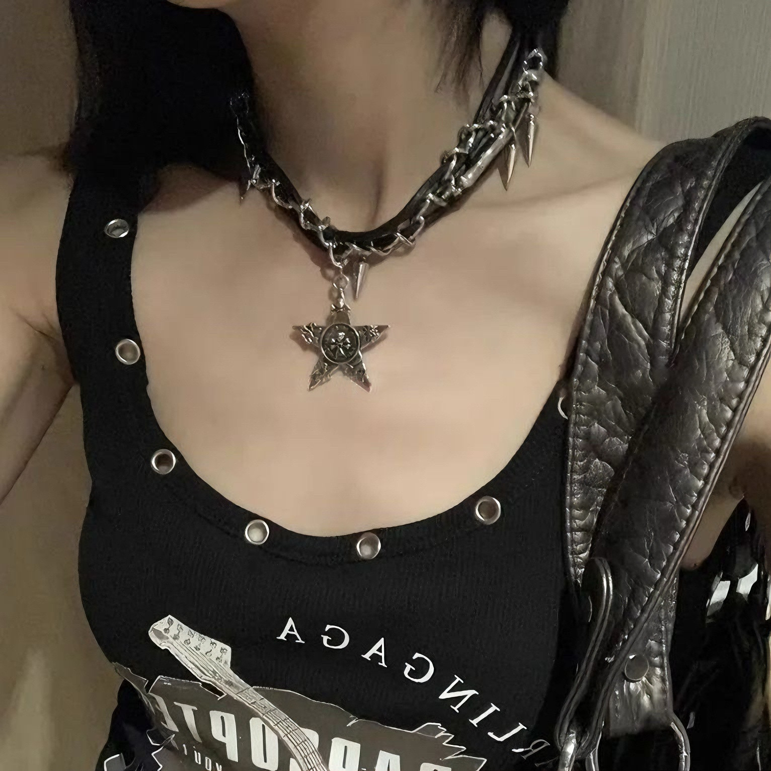 星星铆钉choker亚文化配饰哥特暗黑女Y2K辣妹颈链小众朋克锁骨链