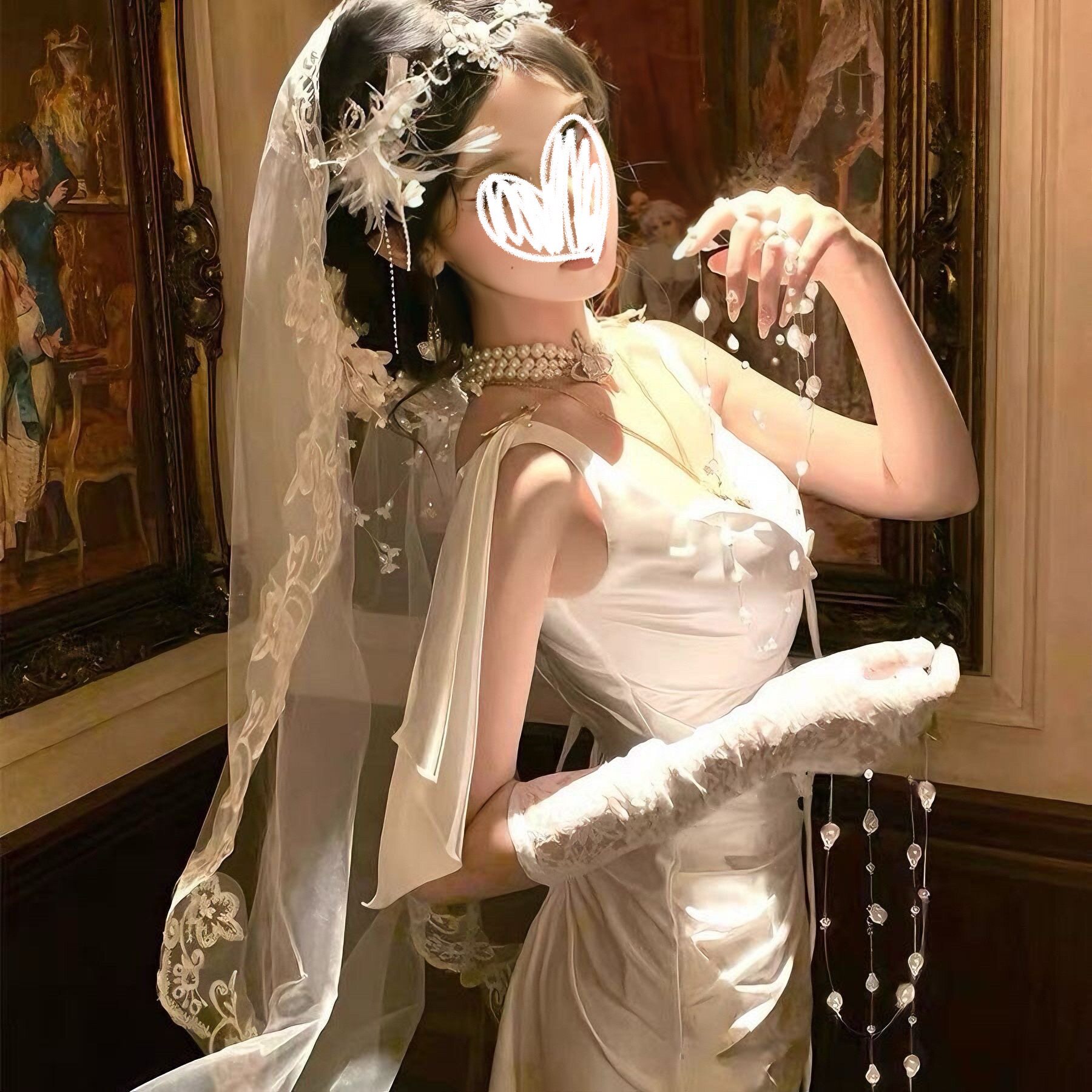 万圣节头饰鬼新娘cos白色蕾丝花边头纱暗黑哥特风lolita婚纱发饰