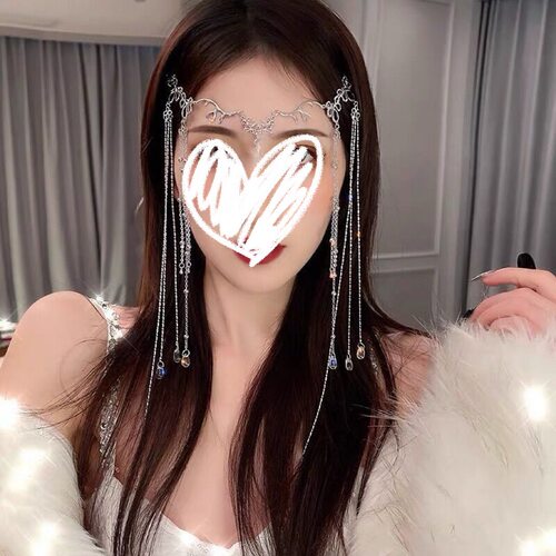 仙入心坎~复古手工水滴流苏发簪面帘额饰眉心坠汉服古风发饰头链