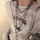 暗黑十字架吊坠串珠长项链女小众设计气质叠戴锁骨链百搭毛衣链
