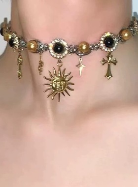 美杜莎黑金choker十字架项链女ins复古vintage潮酷个性设计感项饰