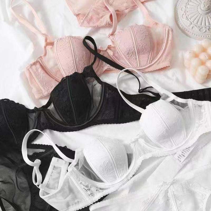 法式内衣女薄款大胸显小胸聚拢轻薄显瘦胸罩性感蕾丝纯欲文胸套装