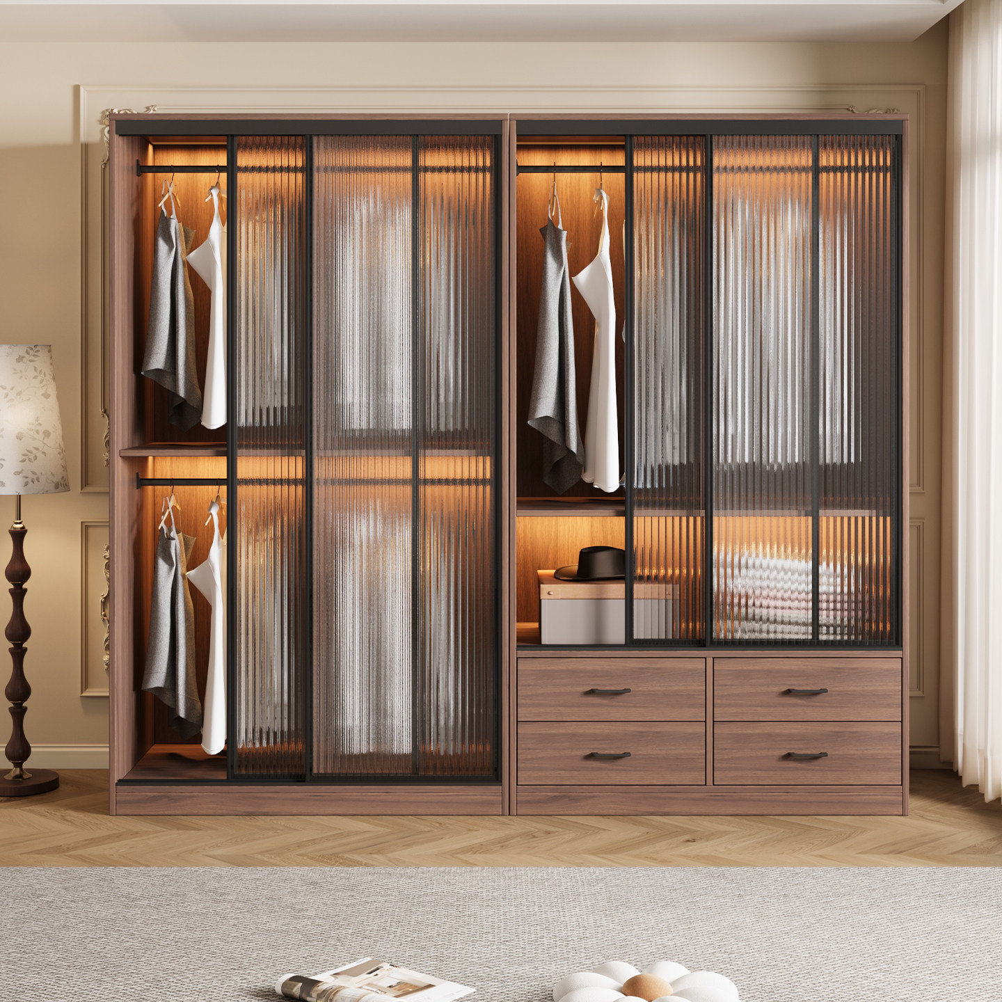 推拉门衣柜卧室家用儿童小户型长虹玻璃柜子组合中古经济型大衣橱