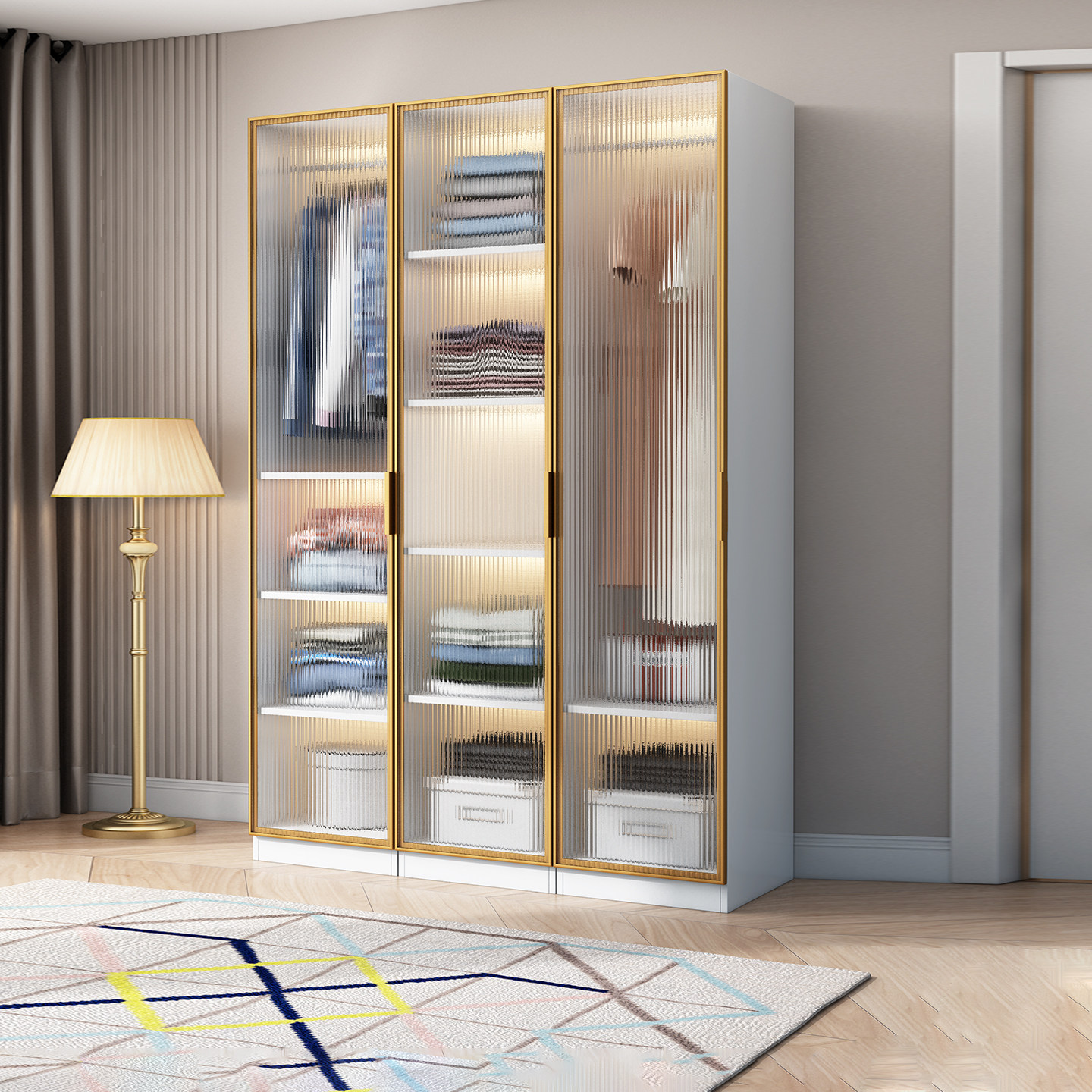 衣柜家用卧室小户型实木定制长虹玻璃单门组合柜子儿童出租房衣橱