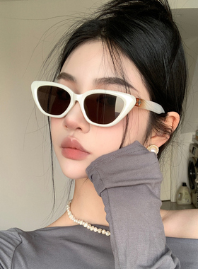 2025新款复古白色猫眼单星gm墨镜方圆脸修饰脸型显气质太阳眼镜女