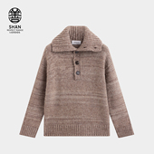 善系列 秋冬法式 ERDOS 羊绒衫 海军领拼色加厚宽松版 男装