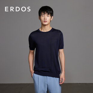 男装 款 ERDOS 真丝T恤夏季 上衣舒适透气舒适 藏蓝色薄款 短袖