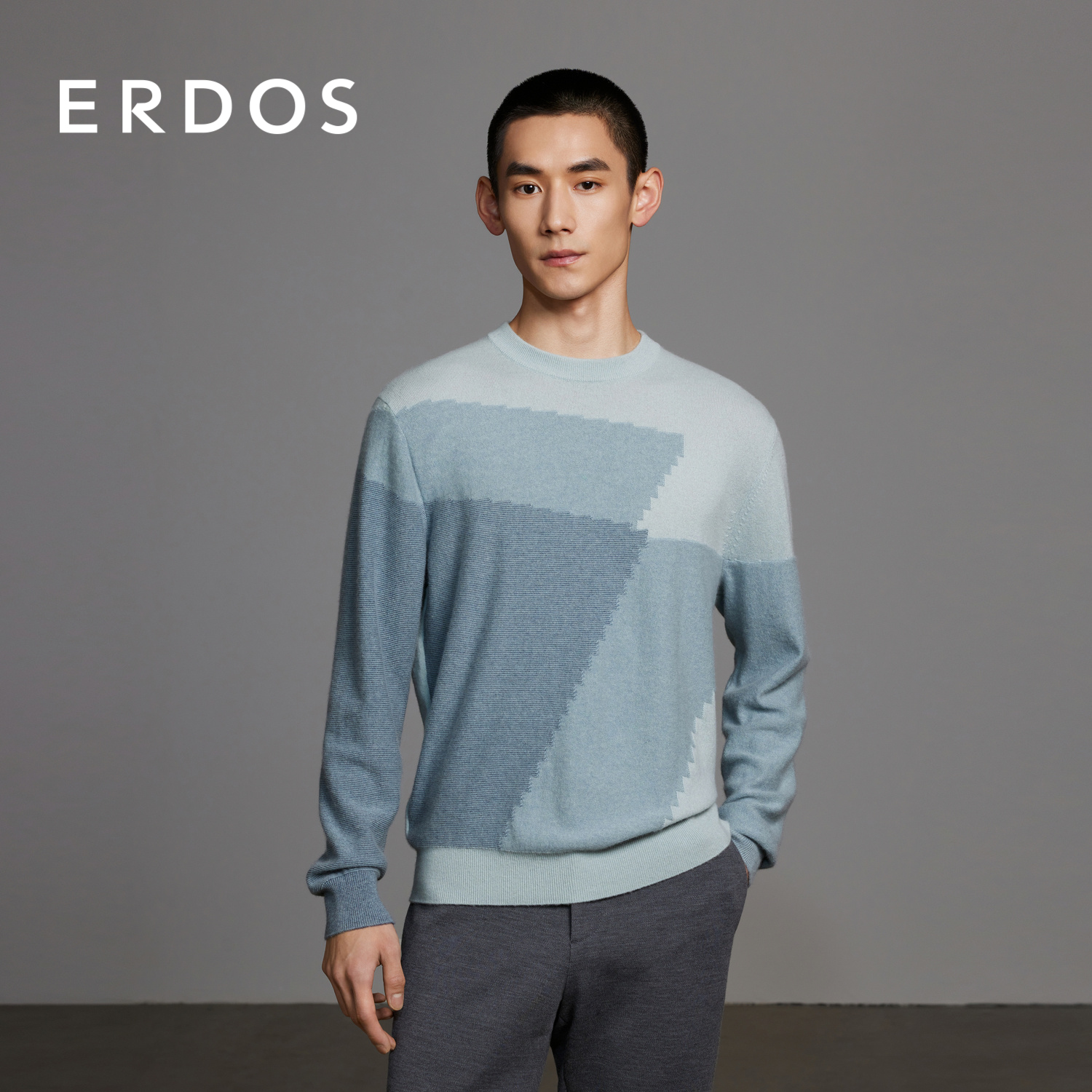 Erdos春季几何拼色纯羊绒衫