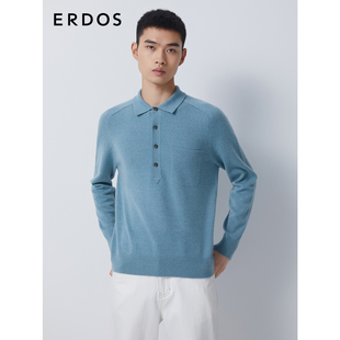 男装 轻商务针织衫 羊绒衫 POLO衫 秋冬冬玉绿翻领长袖 ERDOS